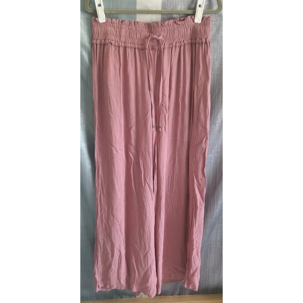 Pink‎ Rose Dusty Rose Smocked Paperbag Waist Wide Leg Flowy Pants LFairy Cottage